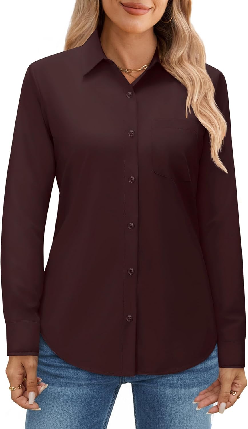 J.VER Womens Button Down Dress Shirts Long Sleeve Shirt Classic Business Casual Work Blouse Tops with Pocket - Image 4