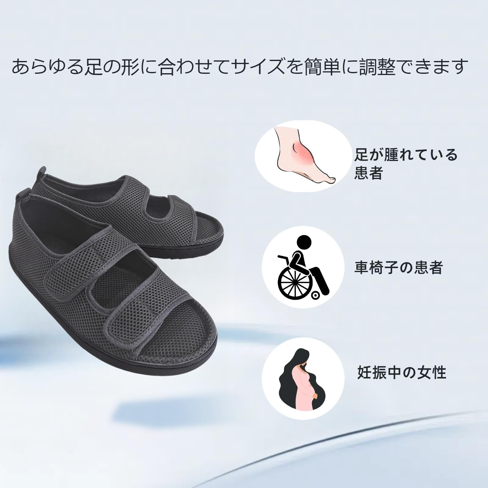 LAROTSUBA 骨折靴 介護用靴 術後用シューズ リカバリーシューズ 介護用 ケガ用 骨折サンダル 歩行補助 調節可能 着脱が簡単 通気性 軽量 滑り止め 入院シューズ 男女兼用(グレー,XS)