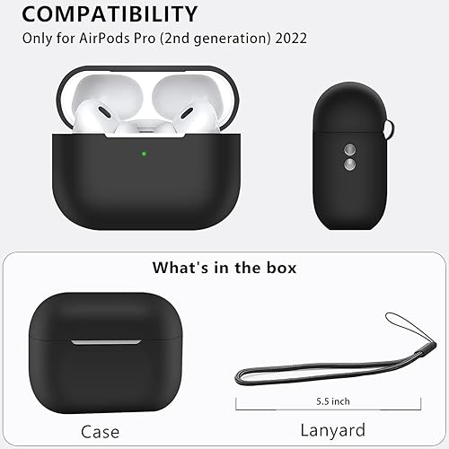 Miniatura 2 de Funda para AirPods Pro de 2 generación, funda de silicona WAMOY con cordón es compatible con funda para AirPods Pro2 2022 (negro)