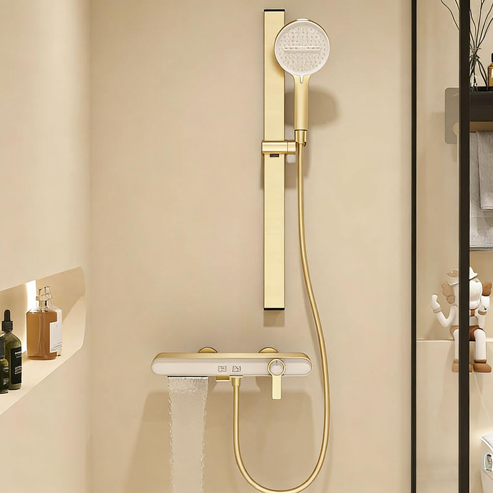 Mitigeur de douche mural 2 sorties avec robinet cascade et colonne réglable - 6