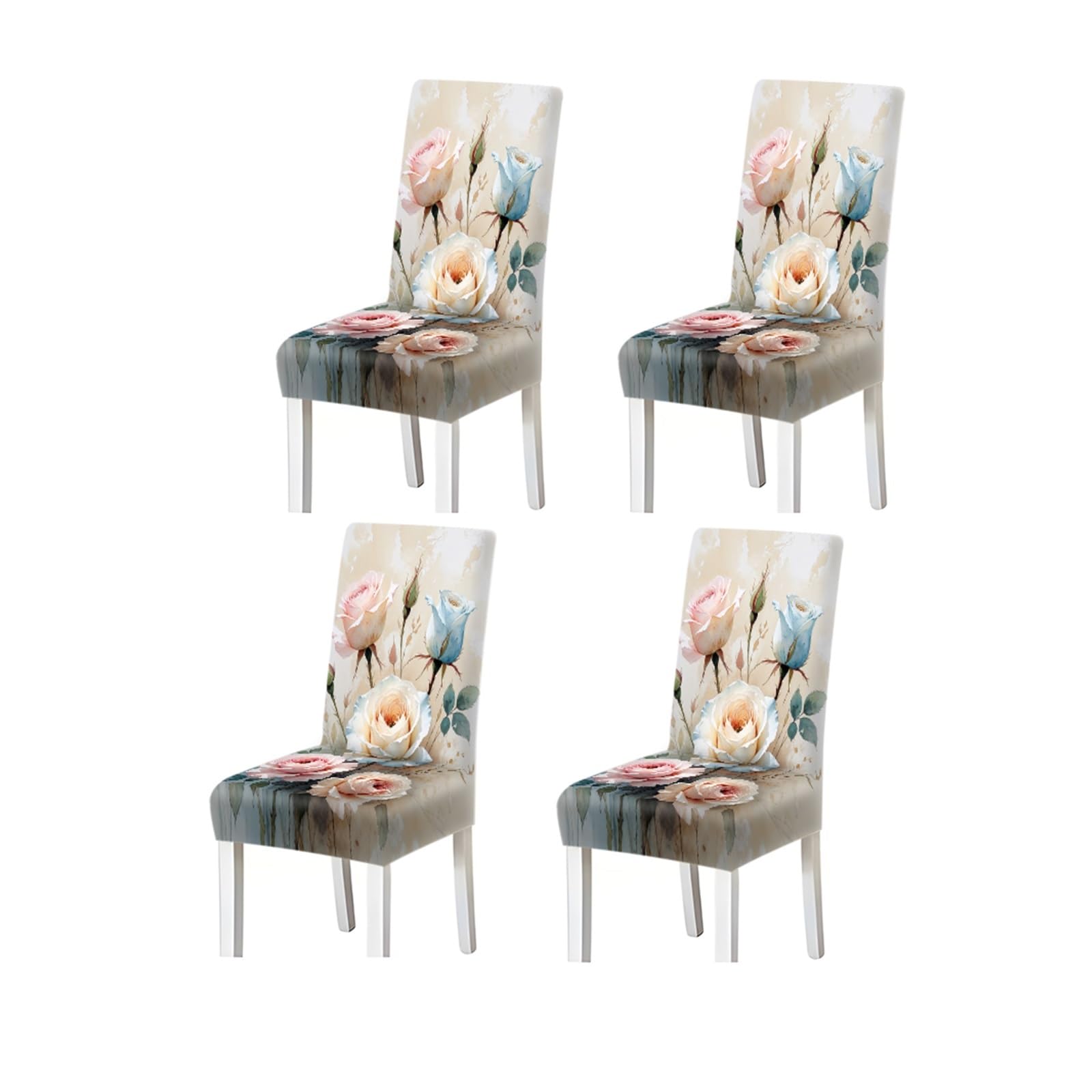 KXUAUV Watercolor Pastel Rose Floral Print Dining Chair Covers, Stretch Slipcovers For Kitchen Dining Room Wedding Party, 2/4/6PCS Seat Protectors for Restaurant Hotel Party(4PCSChair cover)
