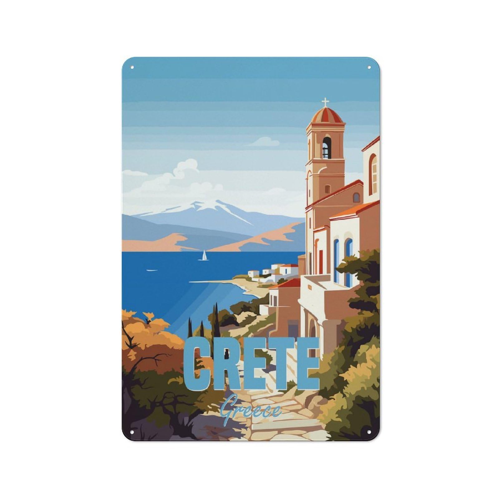 Junmoney Style-1 Vintage Tin Sign 30X20cm With Crete Greece For Garage Or Workshop, For Metal Sign Collectors, For Cafés, Pubs And Restaurants
