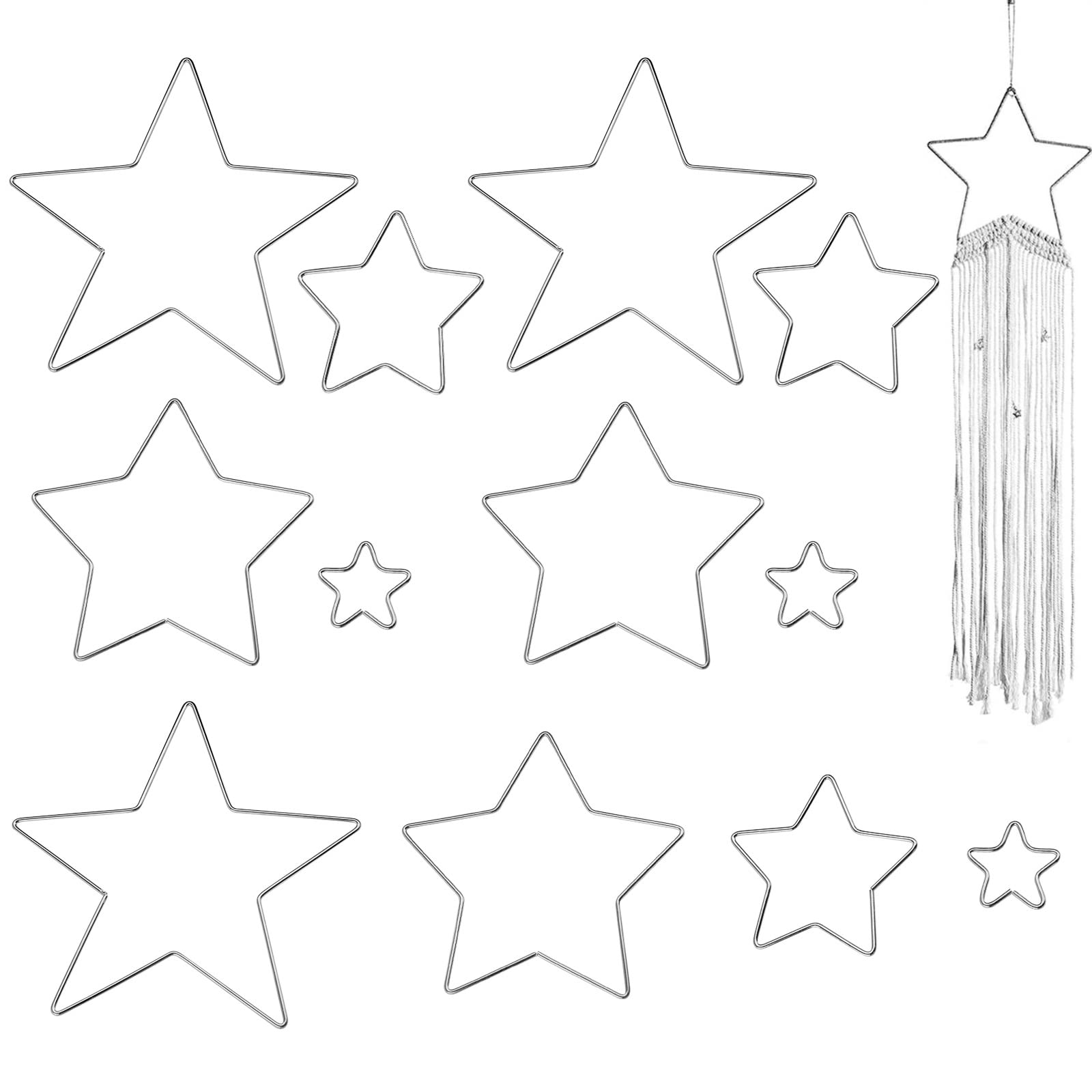 Batheidon Lot De 5 étoiles Décoratives En Métal 20cm, étoile Décoration Attrape-rêves, Anneau Métal étoile, Idéal Pour Projets DIY, Mariages, Attrape-Rêves, Décoration De Fête - Couleur Or, 200 Mm