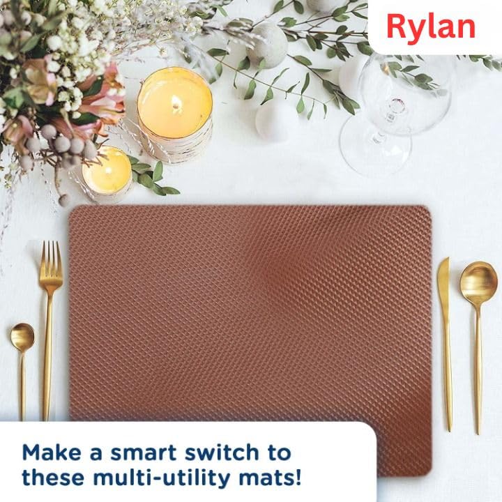 Image of Rylan (45 cm x 5 m) Multipurpose Anti-Slip Mat, Sheet for Fridge, Kitchens, Cupboard, Drawers, Shelf Liner | Super Strong EVA, Water Resistant (Diamond Texture, Brown)