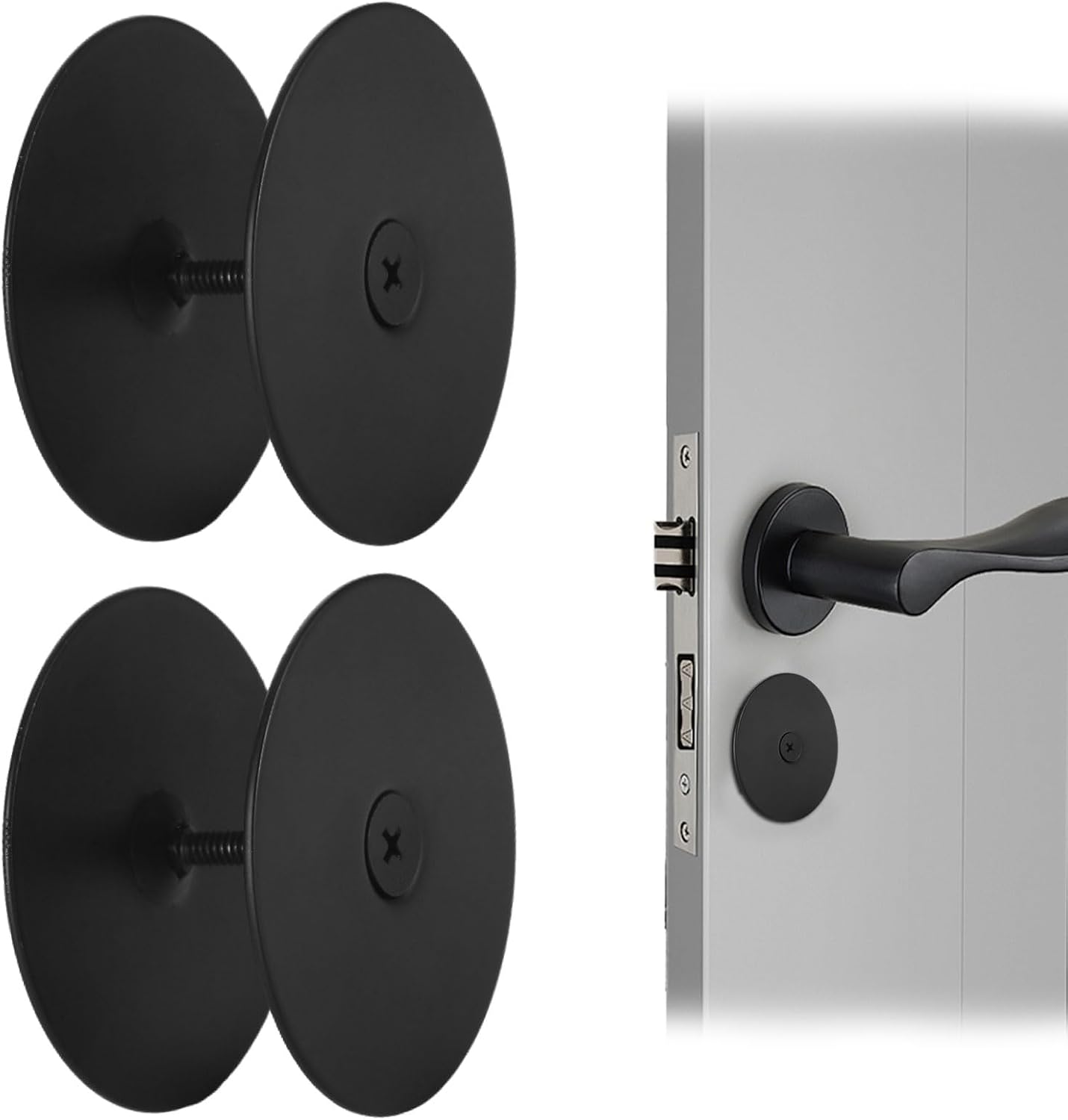 1 Pack Door Hole Cover Plate, Deadbolt Cover Plate, Door Knob Dead Bolt Hole Covers Plates for Home Security, 2-5/8" Diameter,1 Inch and 2 Inch Connecting Screws (1, Black)