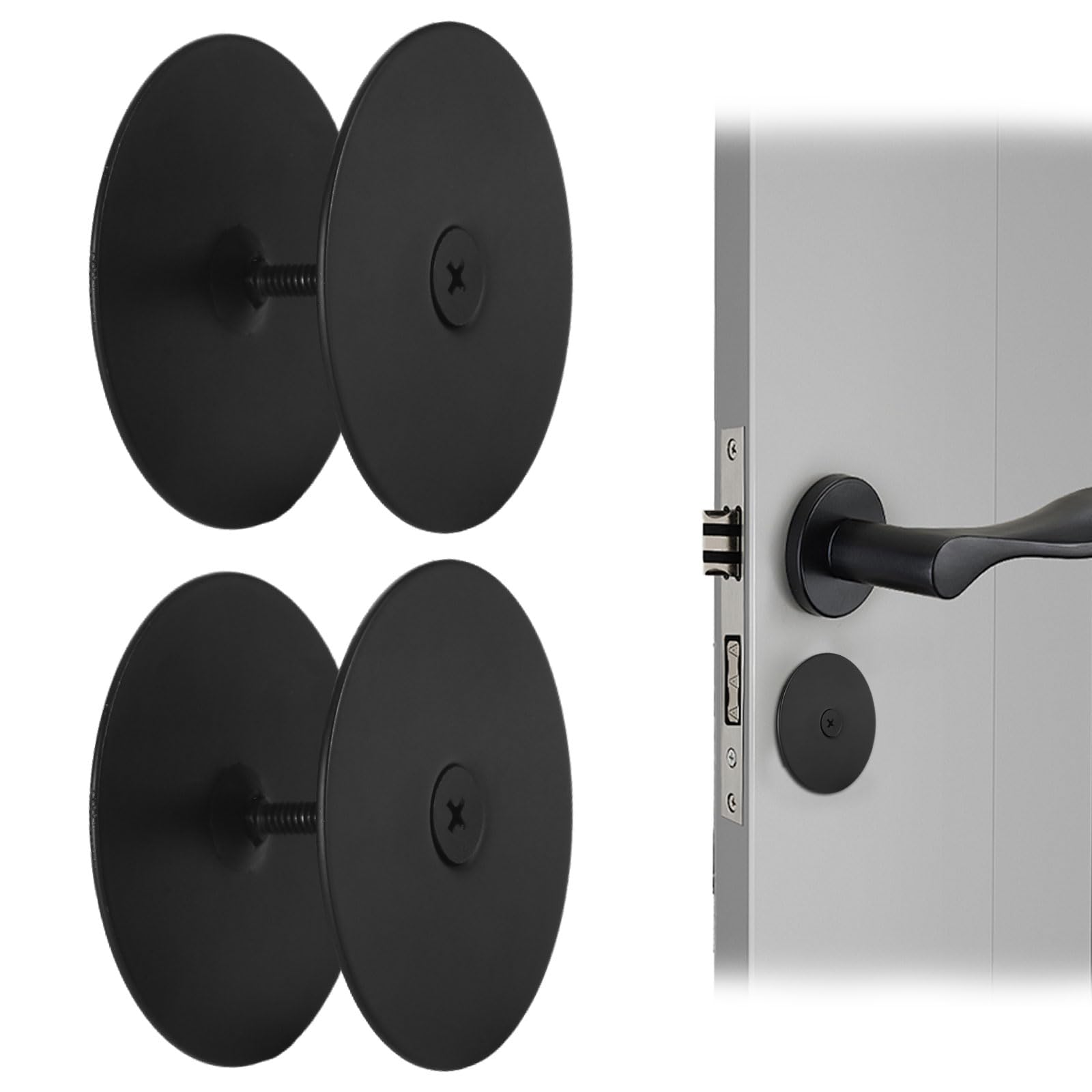2 Pack Door Hole Cover Plate, Deadbolt Cover Plate, Door Knob Dead Bolt Hole Covers Plates for Home Security, 2-5/8" Diameter,1 Inch and 2 Inch Connecting Screws (2, Black)