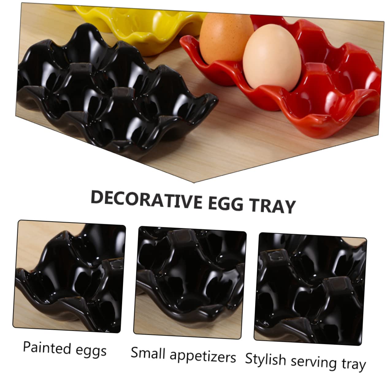 LIFKICH 1pc Egg Tray Egg Rack Holder Egg Deviled Egg Plates Egg Serving Dish Egg Storage Container Red Refrigerator Egg Storage Tray Large Egg Storage Eggs Black Ceramics