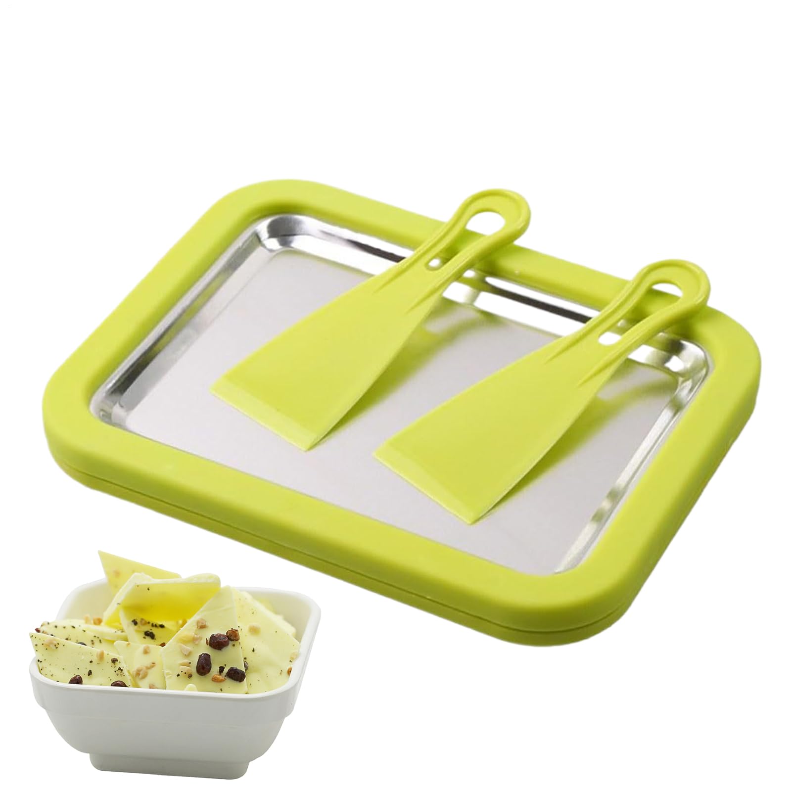 Kit Para Hacer Helados Enrollados En Casa, Sin Necesidad De Energía, 22x17,5x3,5 Cm, Tabla Para Postres Congelada Con 2 Raspadores, Frío Para Helado, Construcción De Acero Inoxidable, Para Postr