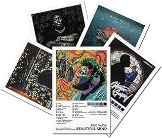 Music Album Poster 5 Piece Set on Canvas - Wall Art Print for Room Decor Aesthetic Preppy Music Room Decor Retro Music Wall Decor posters for Teens Boys Girls Canvas Print (Unframed, 8x12 Inch - 5 Count) Rod Wave Poster