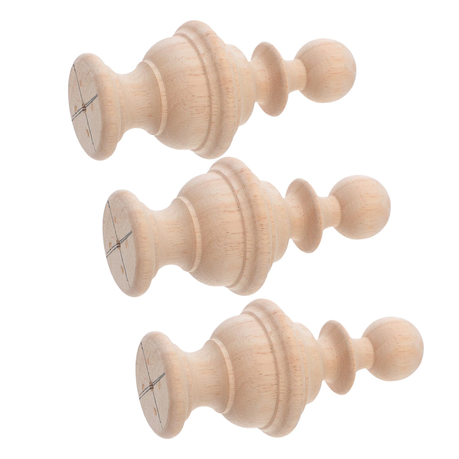WOONEKY Remates Decorativos de Madera Resistentes Acabado Natural 3 Piezas para Postes de Cama y Barandillas de Escalera para Decoración Hogareña