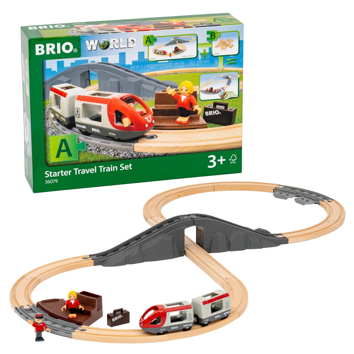 BRIO World - 36079 - Circuit en 8 Voyageurs - Coffret Complet de 22 pièces avec Pont - Circuit de Train en Bois - Jouet Mixte à partir de 3 Ans