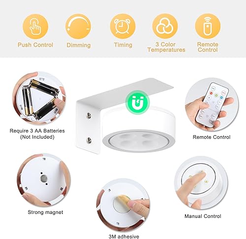 Miniatura 26 de Paquete de 2 luces de imagen a pilas con control remoto, luces de pintura LED, luz regulable y temporizador, luz de exhibición de arte para marcos