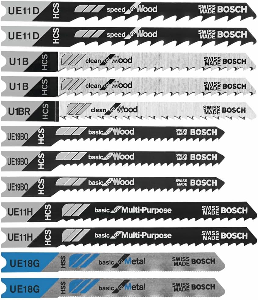 U12BC 12-Piece U-Shank Jigsaw Blade Assorted Set Ideal for Thin-Metal Cutting and Wood Applications