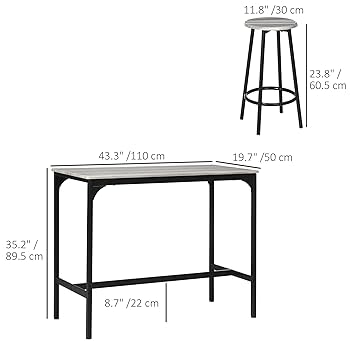 HOMCOM 5-Piece Industrial Counter Height Dining Set with Stools
