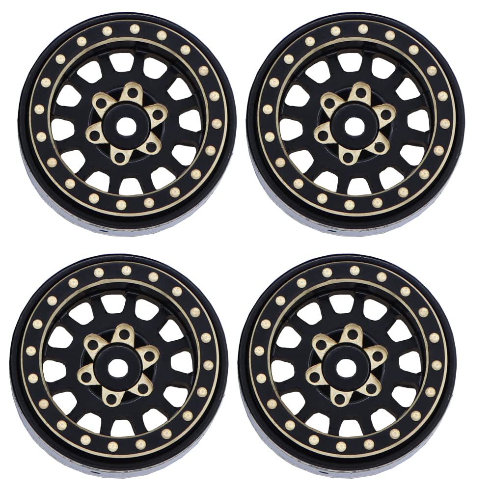 4 Cerchi In Ottone Beadlock 1.0 Per RC Crawler 1/24 Axial SCX24 E TRX4M, Peso 40g L'uno, Lavorazione CNC, Nero