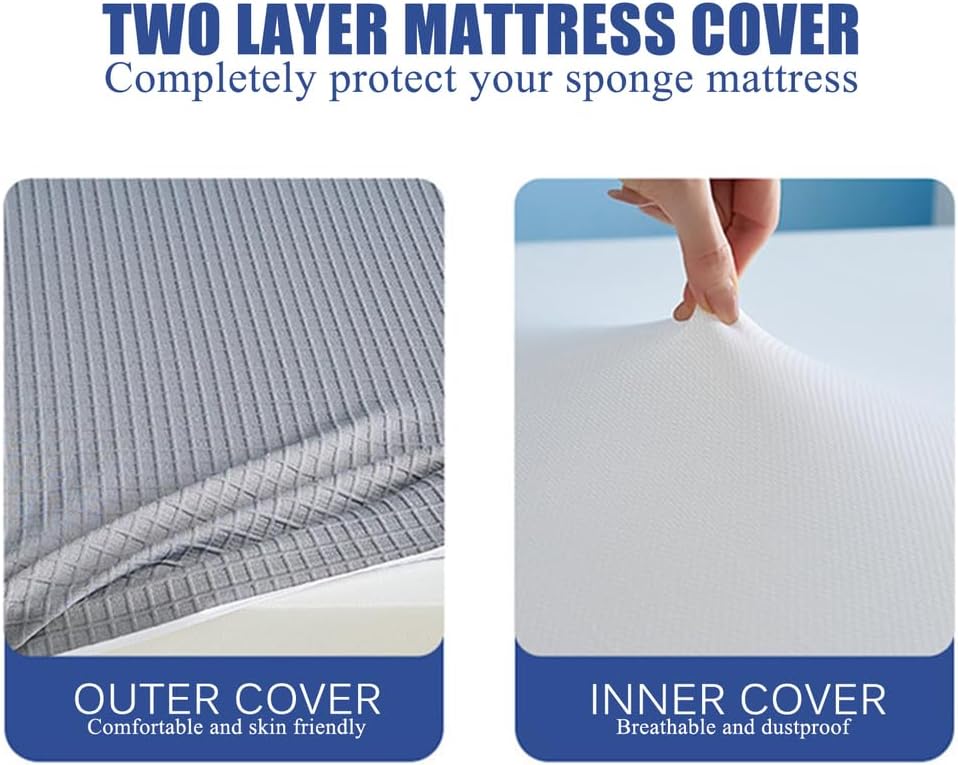 Blue/4.5cm,150x200cmQUEEN, Floor Mattress Topper Japanese Futon Mattress Topper with Knitted Fabric Mattress Cover Thick 4.5Cm/7Cm Foldable Tatami Mat Sleeping Bed Pad for Dormitory Camping