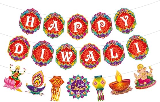 Diwali Decorations for Home - Wall Hanging Happy Diwali Banner Decor Supplies