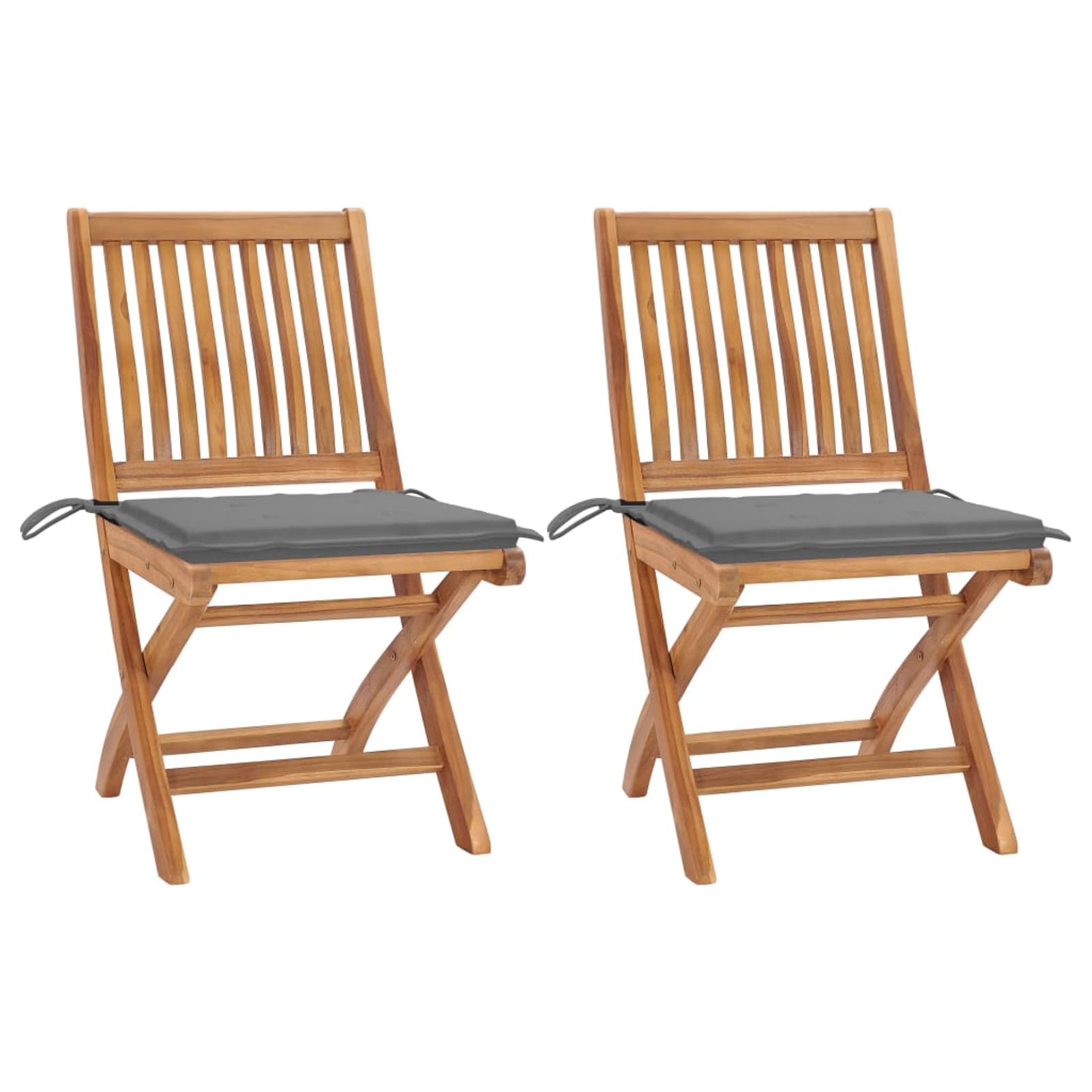Mobili Sedie da Giardino 2Pezzi con Cuscini Grigi in Massello di Teak, Sedie Pranzo per Giardino, Arredo Seggiole Giardino Arredi da Esterni Patio Terrazzo Arredamento Decor Casa