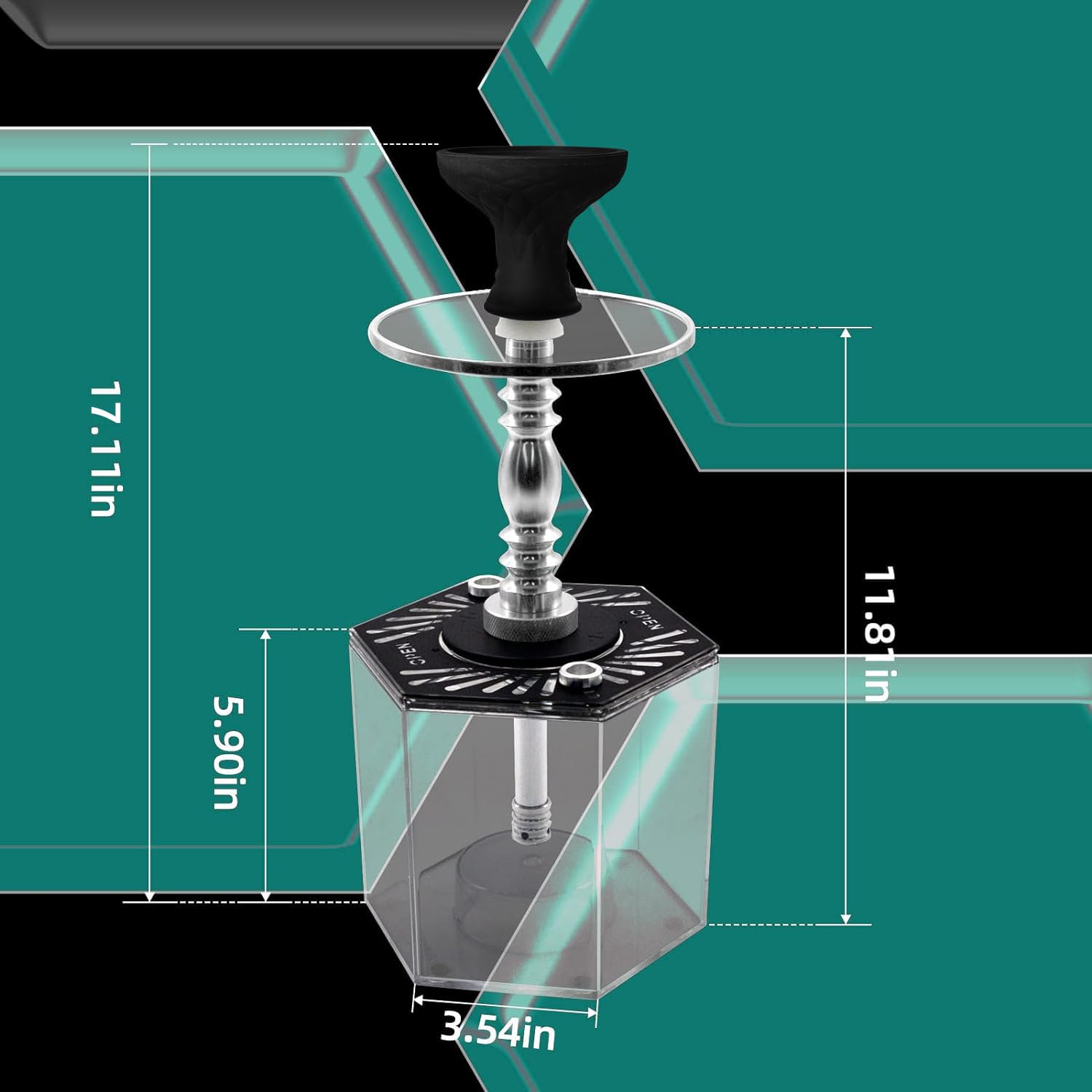 SunWamntin Hookah Set 1 Hose Portable Modern Hexagon Plus Acrylic Hookah with Pottery Hookah Bowl (HPRE1-Red)