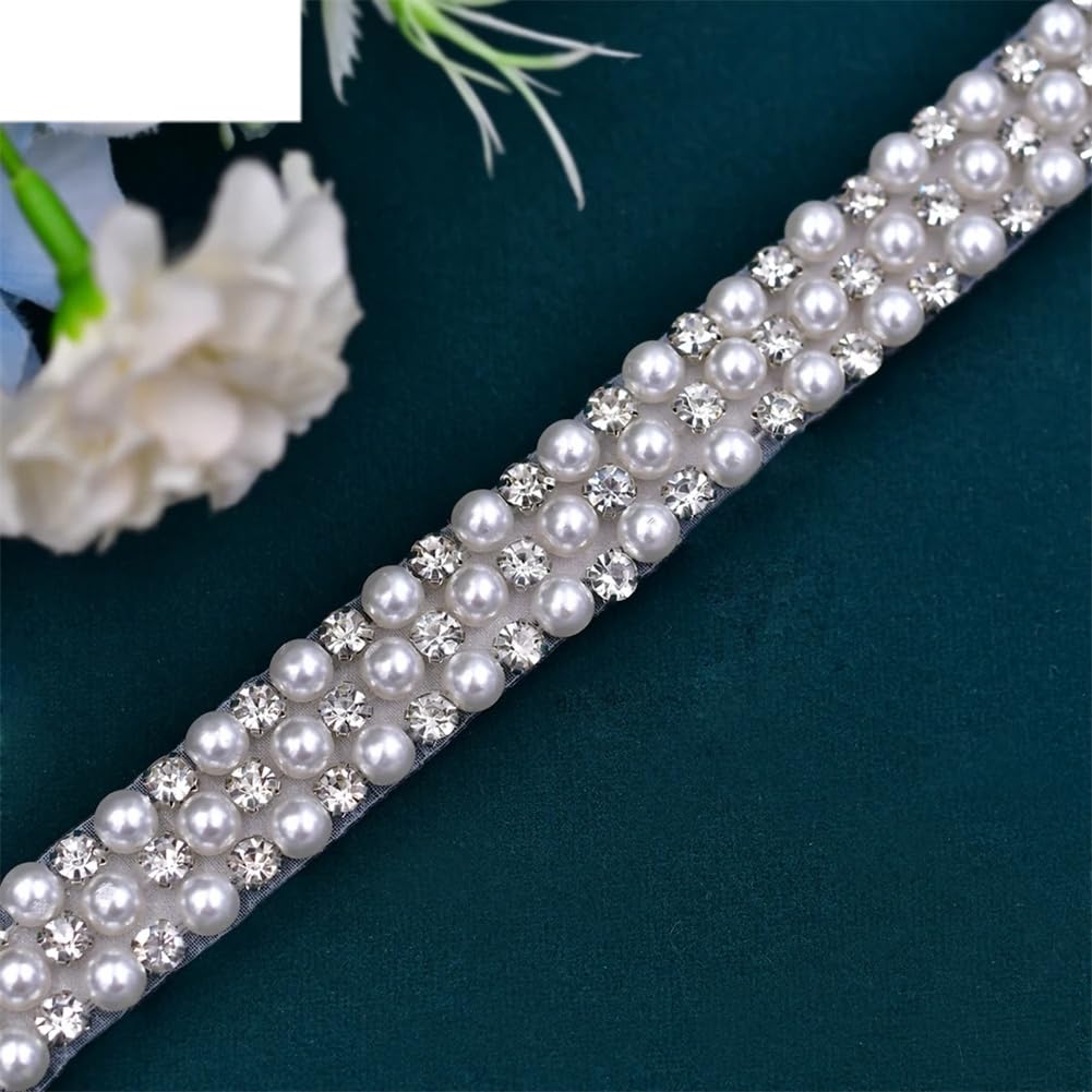 Cinturón de boda hecho a mano, elegante banda de perlas para vestido de fiesta, apliques de diamantes de imitación, accesorios de boda