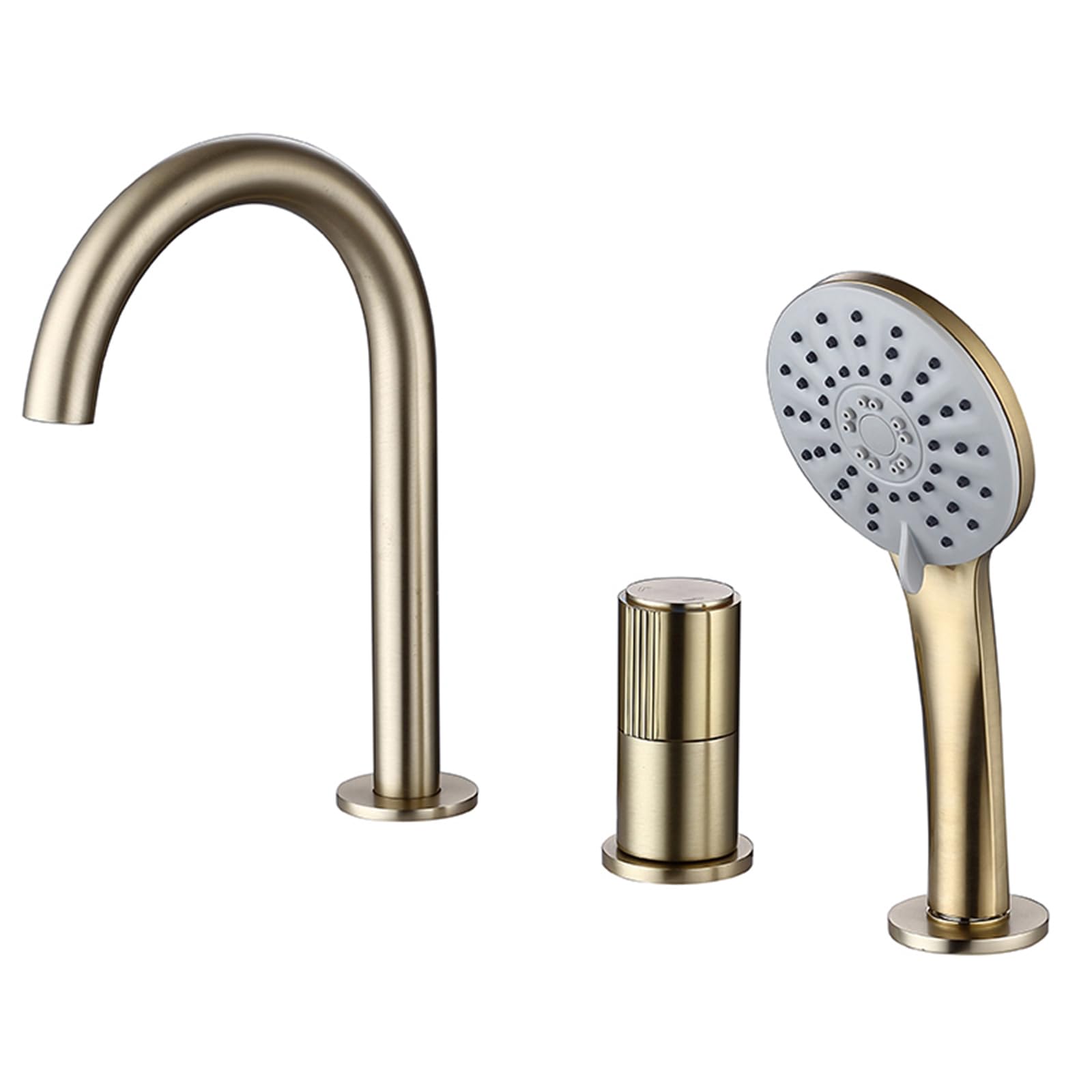 SnamicE Bath Mixer Taps with Shower Black 360 Degree Swivel Tap Deck Mounted Bath Tap with 3 Mode Handshower,Brushed Gold