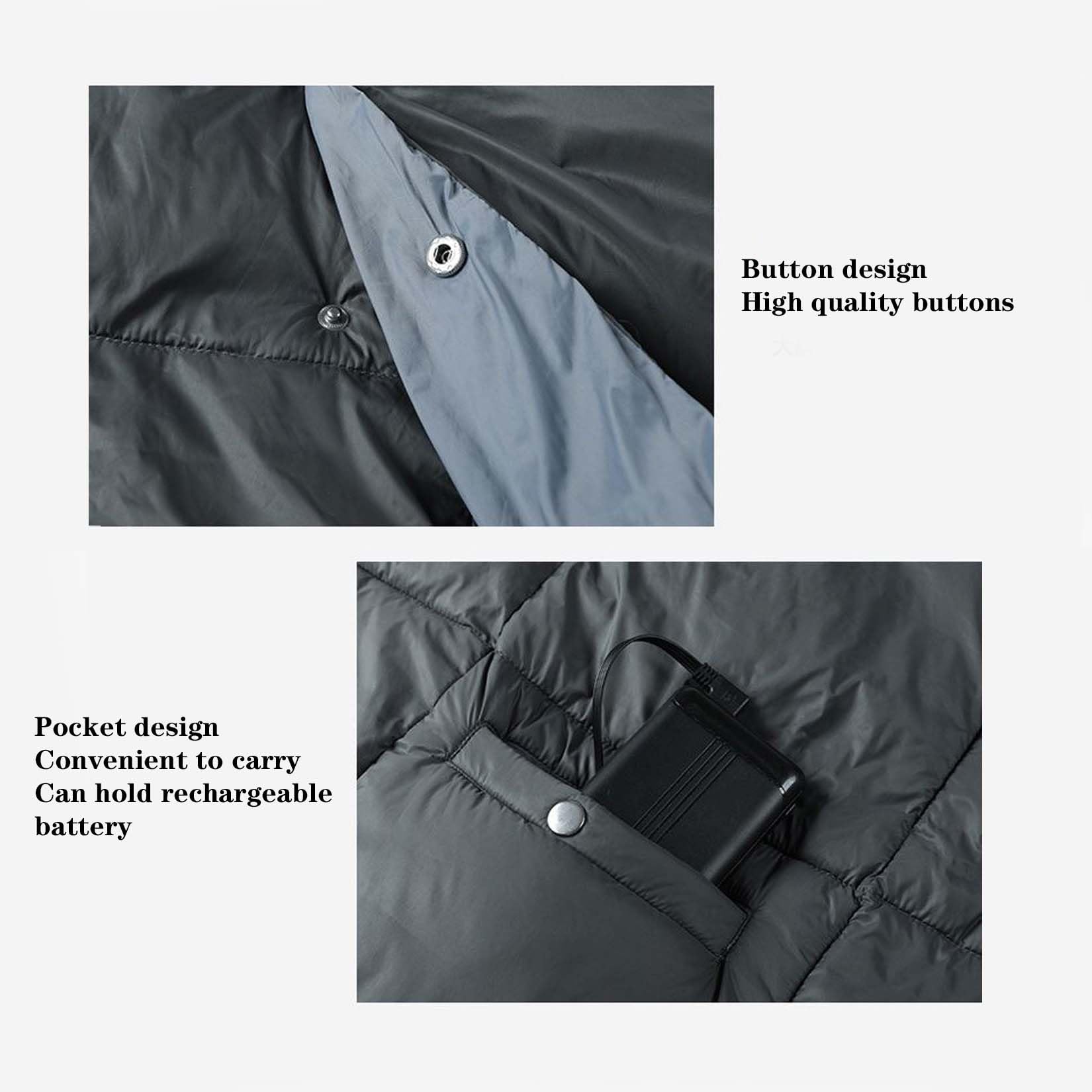 BNEI Manta eléctrica, de algodón Suave, Control de Temperatura de 3 Niveles, calefacción de 6 Zonas, conexión USB, 112 * 138 cm, Gris