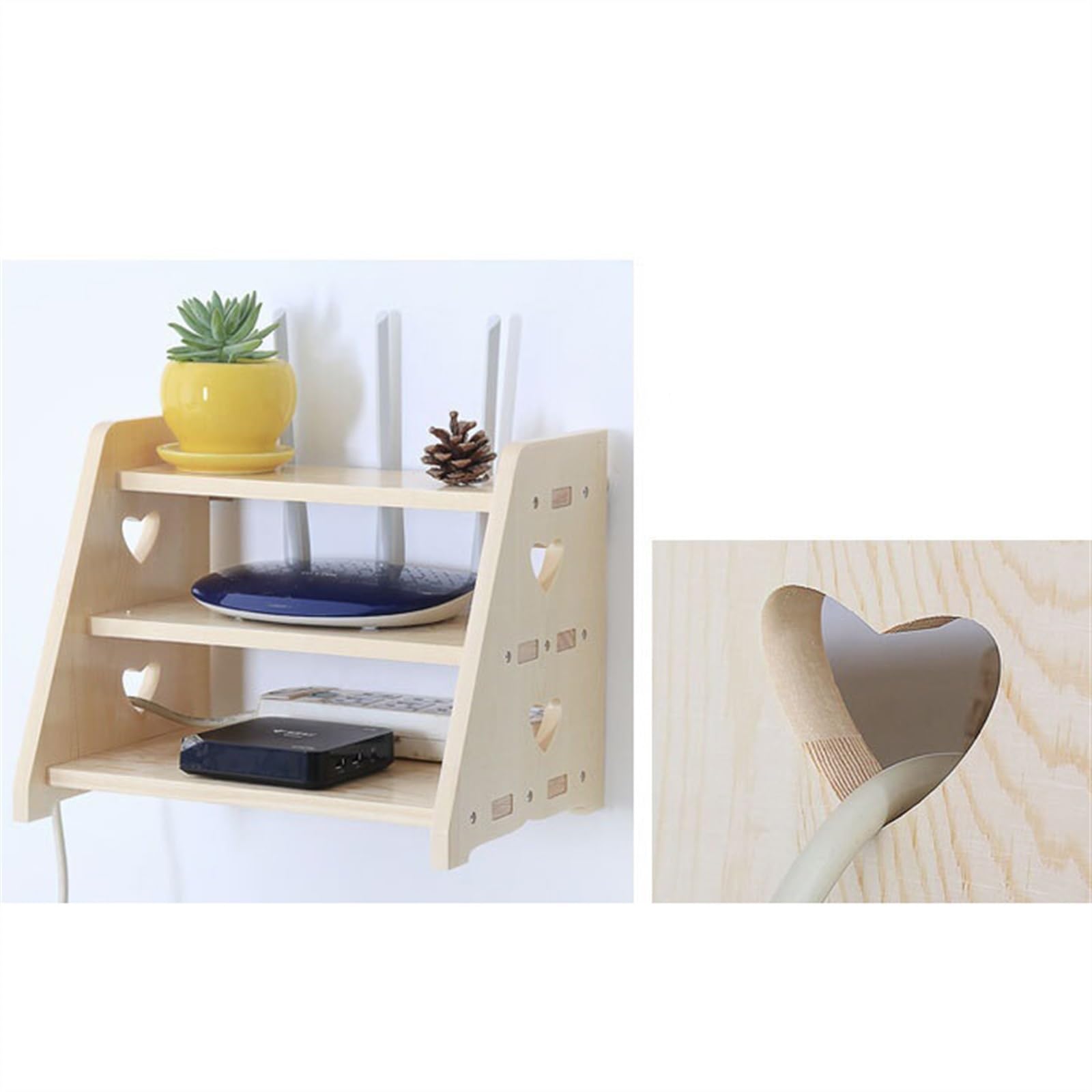 Caja organizadora de cables Caja de almacenamiento de enrutador sin perforaciones de madera maciza, estante de decodificador, estante wifi, pared colgante, estante de colocación de gatos, caja de cubi