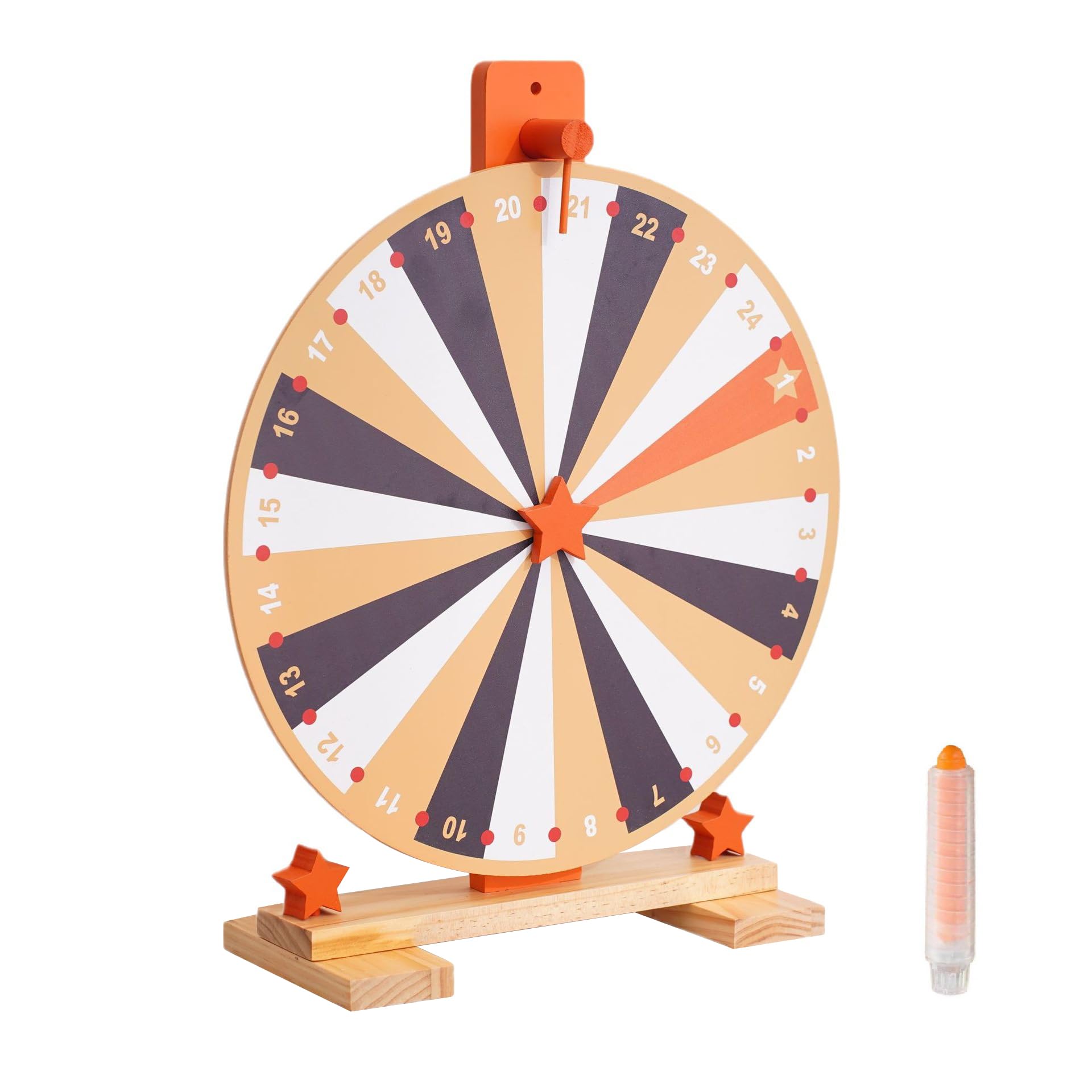 Towwoo 37 cm Wheel of Fortune Toy, Wheel of Fortune for Turning Made of Wood with Base, 24 Colour Compartments for DIY with Editable Fields, DIY Price Wheel for Carnival Parties