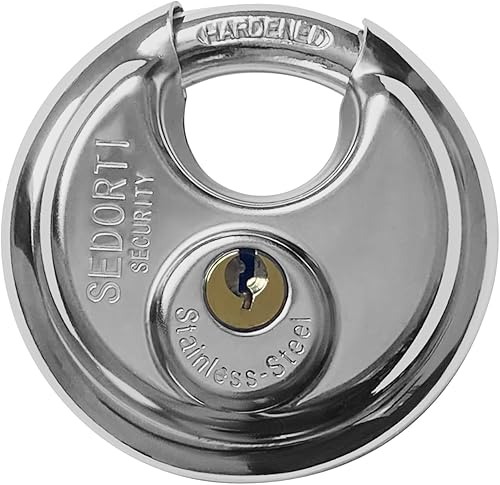 Miniatura 2 de Paquete de 5 candados de disco con llaves iguales, 2-34 pulgadas de ancho, cerradura redonda de acero inoxidable 304, cerradura de almacenamiento