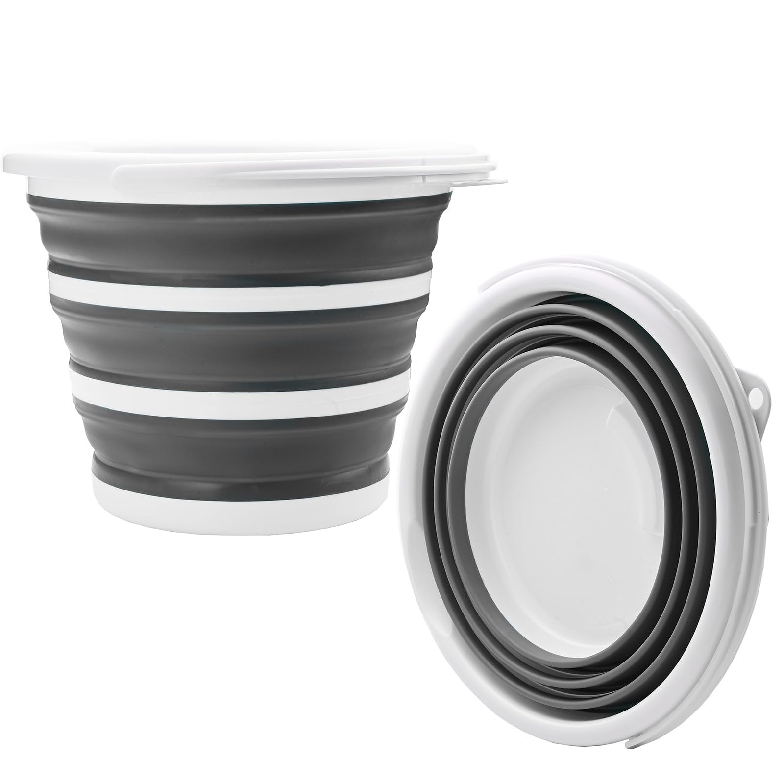 Bits4reasons Grey Collapsible 10L Bucket – Foldable Space-Saving Camping, Caravan & Car Cleaning Bucket – Durable Silicone Portable Bucket With Carry Handle