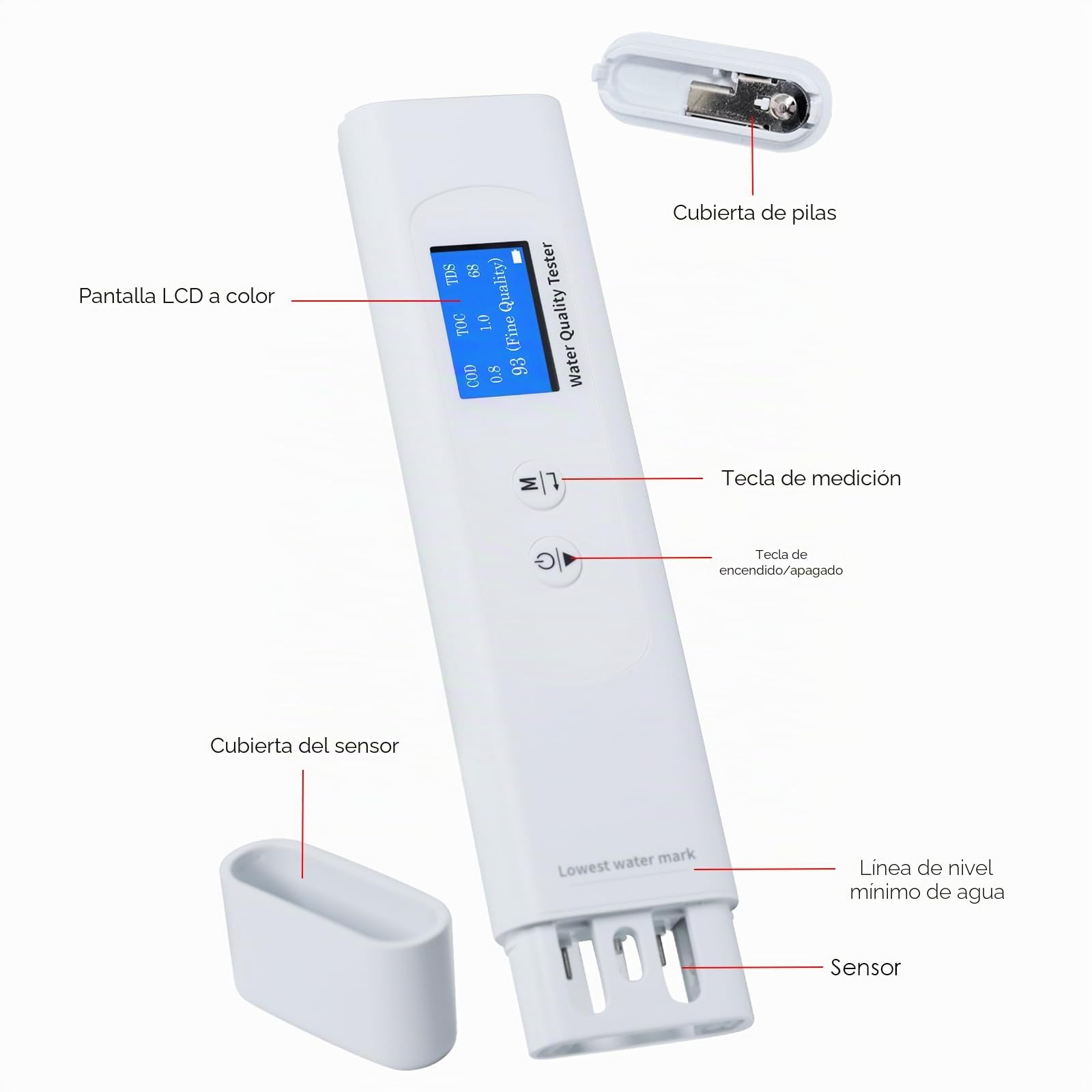 Probador de calidad del agua para agua potable, medidor TDS portátil 6 en 1 TOC, COD, EC, UV275, Temp&TDS, probador digital de calidad de agua potable para el hogar, RV, senderismo, camping, viajes,