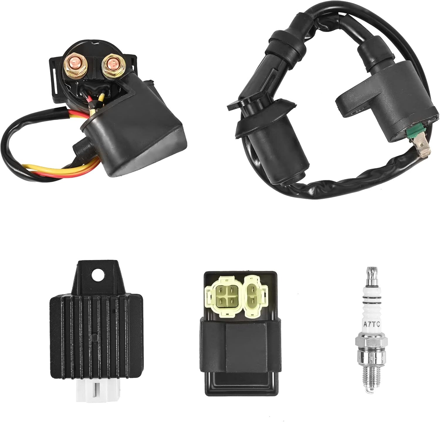 GY6 150cc Ignition Rebuild Kit - CDI Box, Coil, Solenoid, Voltage Regulator & Spark Plug For Go-Karts & Scooters