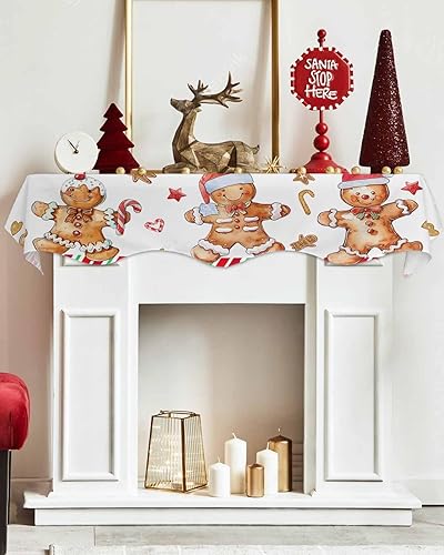 Miniatura 5 de Prime Leader Bufanda de mantel de 60 x 17 pulgadas, diseño navideño de hombre de jengibre, caramelo, Navidad, chimenea, cubierta de bufanda, estante