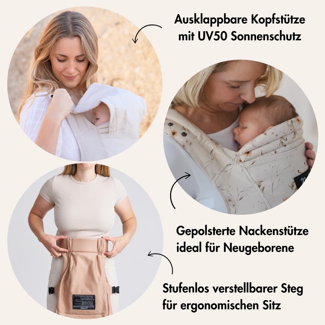 Rookie Baby Noszenie od urodzenia – ergonomiczne, wygodne, bio-materiały – Premium Elite Design – szybkie i łatwe zakładanie – nosidełko dla noworodków do 2 lat (kwiatowy)