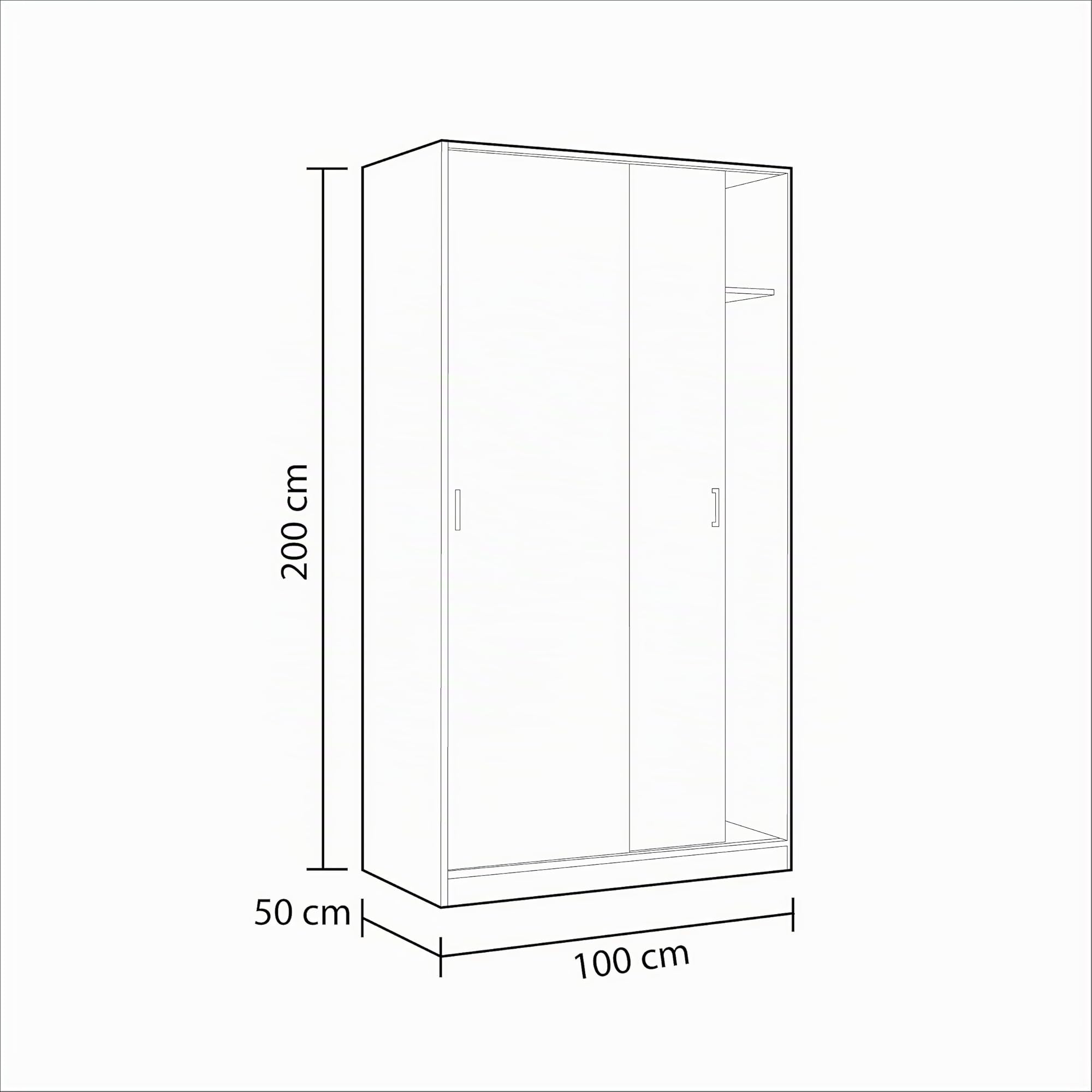 Habitdesign Armoire 2 portes coulissantes, 200 x 100 x 50 cm (H x l x P) Armoire 2 portes coulissantes, couleur blanche « Artik »