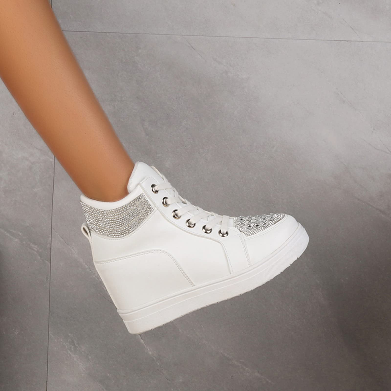 1 Classe Sneakers Interne Moda Scarpe da Ginnastica da Donna con Lacci e Strass di Colore Scarpe da Pioggia Tacco