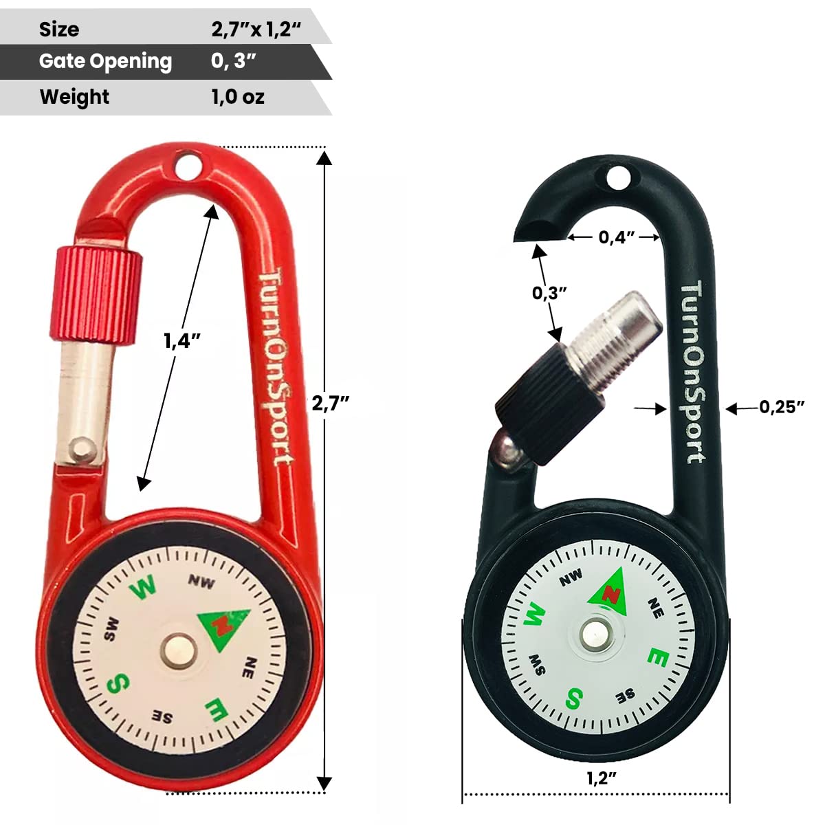 2-Pack Carabiner Clip-On Compass Keychains - Twist Lock Pocket Compass For Hiking, Survival, Kids