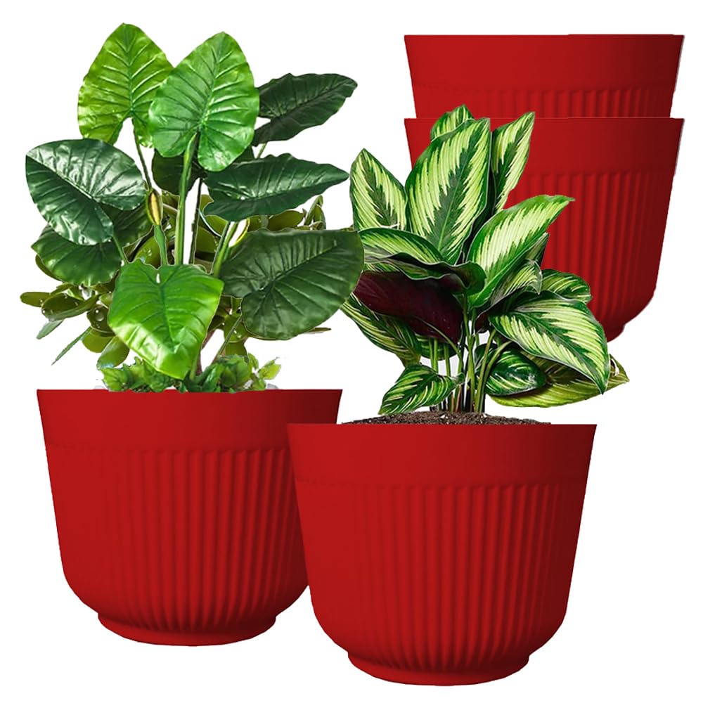 Imaginea12 Inch Big Size Flower Pot for Plants | Home Decoration Plastic large pots for plants Gamla | Big Plastic Planters for Outdoor Plants for Balcony, Garden, Living Room, Office (Pack of 4, Red) (B0CM13K3KM) Amazon Price History, Amazon Price Tracker