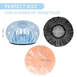 Aquior Shower Cap,4-Pack Large Shower Caps for Women Long Hair, Premium Soft Silky Satin Reusable Hair Cap For All Hair Lengths And Big Hairstyles