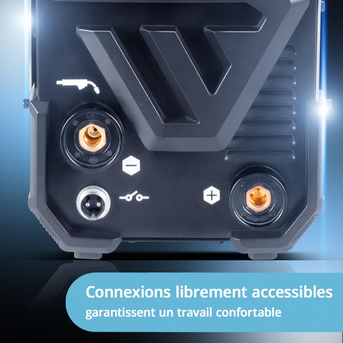 STAHLWERK Poste à souder Mini FLUX 120 ST Digital – Kit complet avec chariot – Soudage au fil fourré (FLUX) sans gaz jusqu'à 120 A, dévidage synergique, LED, fonction Lift-TIG & MMA (ARC)