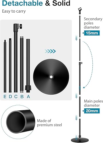 Miniatura 5 de InnoGear Soporte de micrófono, altura máxima de 66.34 pulgadas, soporte de micrófono desmontable con brazo de micrófono con base redonda ponderada