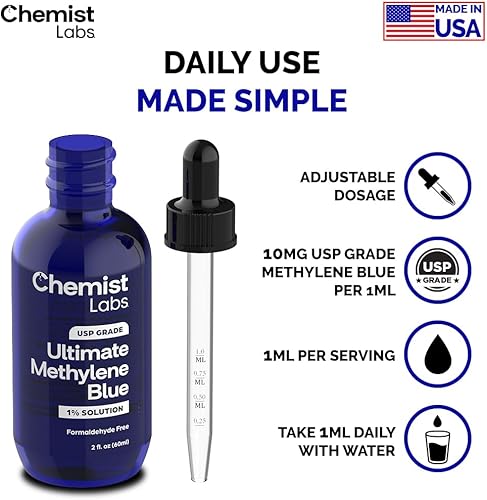 Miniatura 5 de Gotas de azul de metileno 1% grado farmacéutico 99% de pureza grado USP, metileno azul, soporte celular y mitocondrial, probado por terceros,