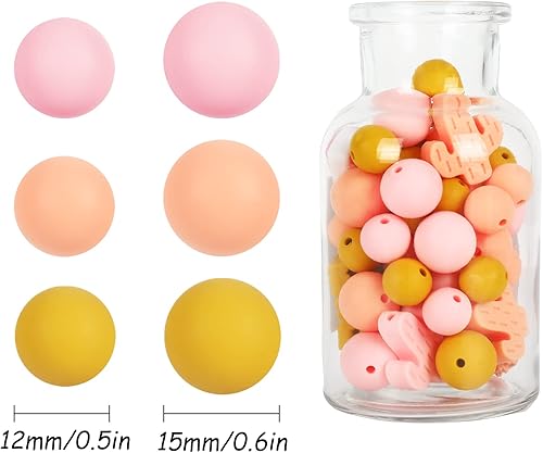 Miniatura 2 de AnyDesign 92 cuentas de silicona bohemias con cuerda bohemia con forma de cactus arco iris, cuentas espaciadoras redondas sueltas de silicona