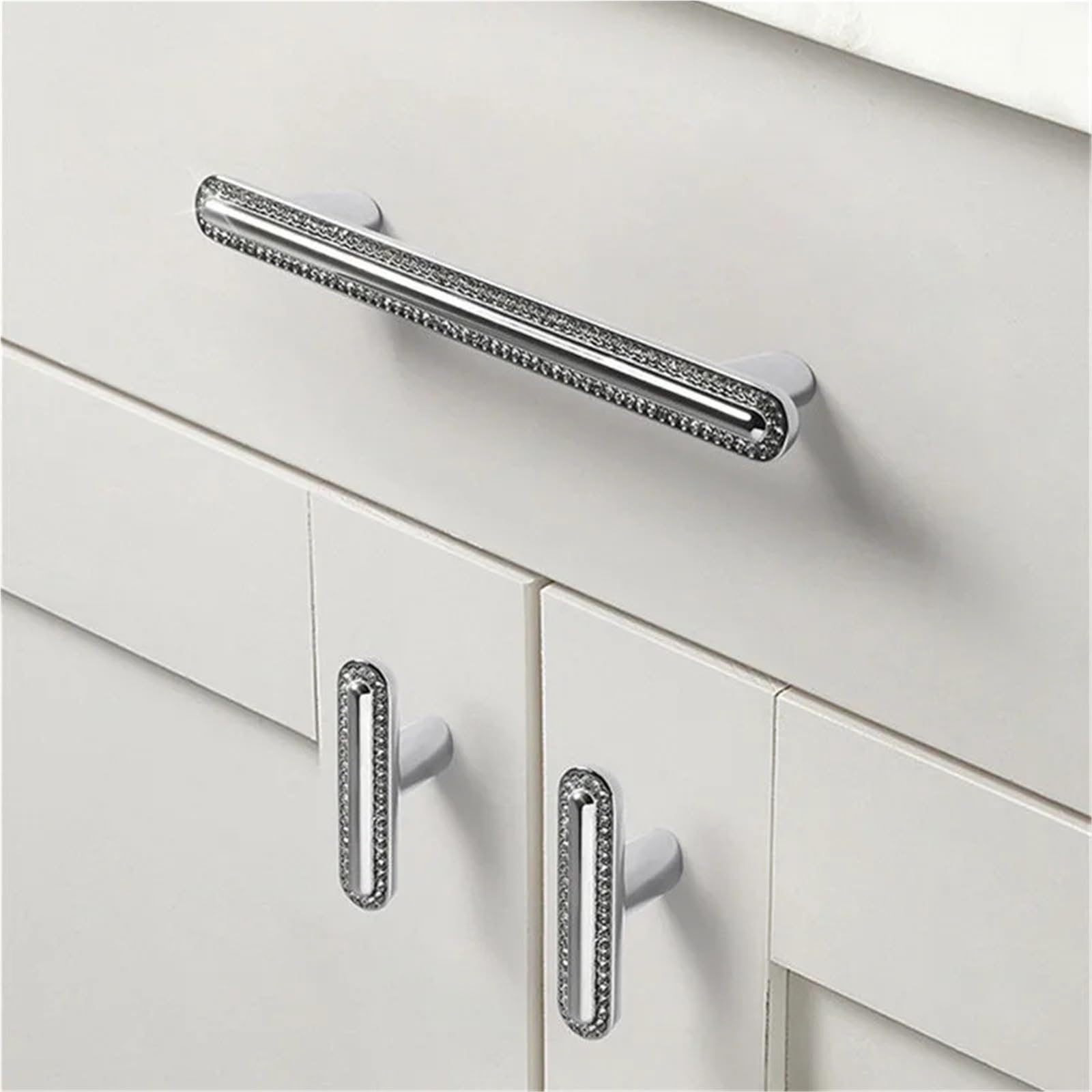 4 maniglie for ante di mobili, in cristallo, in lega zinco for armadietti da cucina, pomelli for cassetti Per Mobili(Silver,96mm)