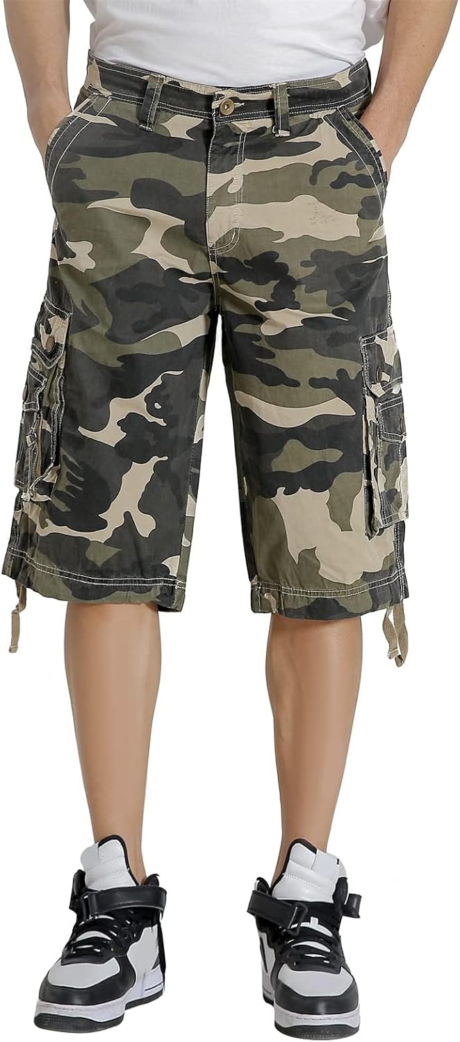 Mens Cargo Shorts Multi Pockets Twill Cotton Relaxed Fit Outdoor Camo Cargo Short for Men - Image 3