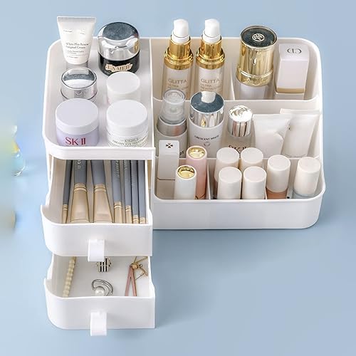 Miniatura 8 de POFUOT Organizador para el cuidado de la piel, organizador de escritorio de maquillaje con cajones, organizador de encimera para cosméticos, cepillo