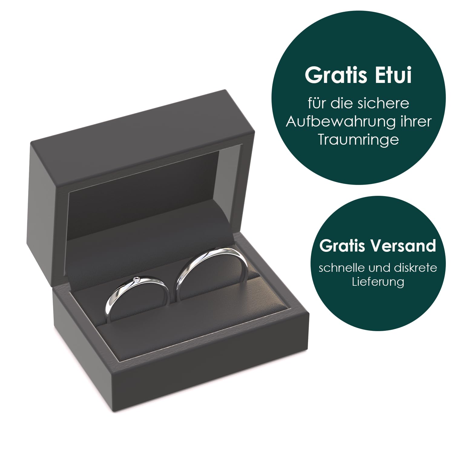 Partnerringe für Sie und Ihn - Silber Partner Ringe mit Gravur & Zirkonia - Paar-Ringe, Eheringe, Verlobungsringe - Geschenk für Valentinstag, Jahrestag - Modell TR230