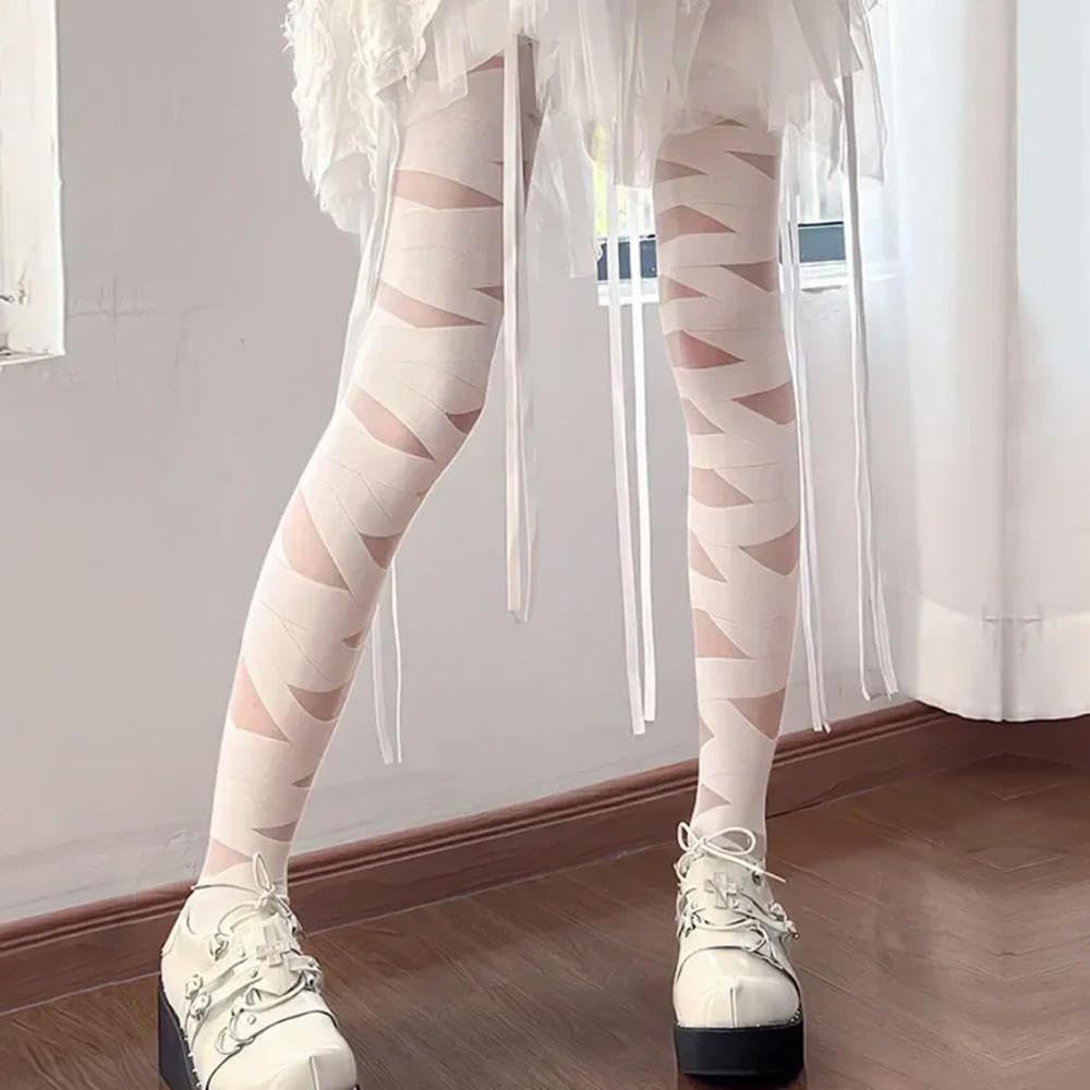 Fenhaodian Women's White3 Lolita Bowknot Fake Straps White Tights Solid Black Nylon Sexy Sweet Girls Jk Japanese Kawaii Cute Thigh High Stockings