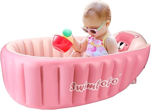 Swimbobo Bañera Inflable para Bebé Portátil Plegable Mini Piscina de Viaje Ayuda a Bebés hasta Bañera para Niños Pequeños (Rosa)