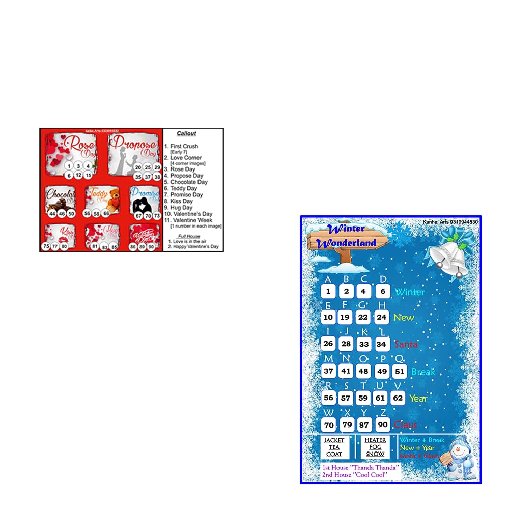 Kanha Arts Winter Wonderland Tambola & Valentine's Tambola Durable Hard Card Sheet Material for Interactive Learning & Play